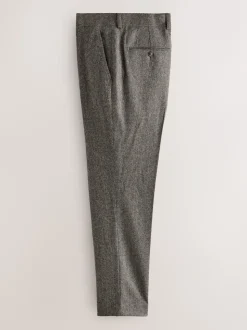 Grey Slim Fit Wool Blend Herringbone Stripe Suit Trousers