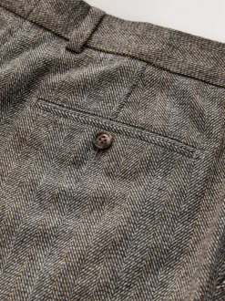 Grey Slim Fit Wool Blend Herringbone Stripe Suit Trousers