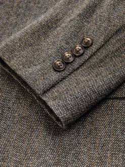 Grey Slim Fit Wool Blend Herringbone Stripe Suit Jacket