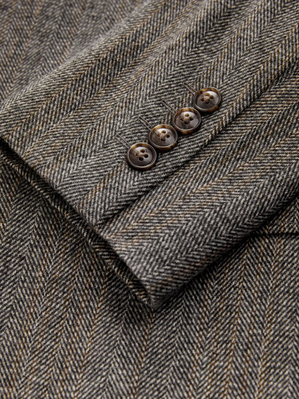 Grey Slim Fit Wool Blend Herringbone Stripe Suit Jacket