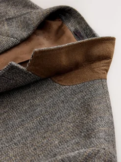 Grey Slim Fit Wool Blend Herringbone Stripe Suit Jacket