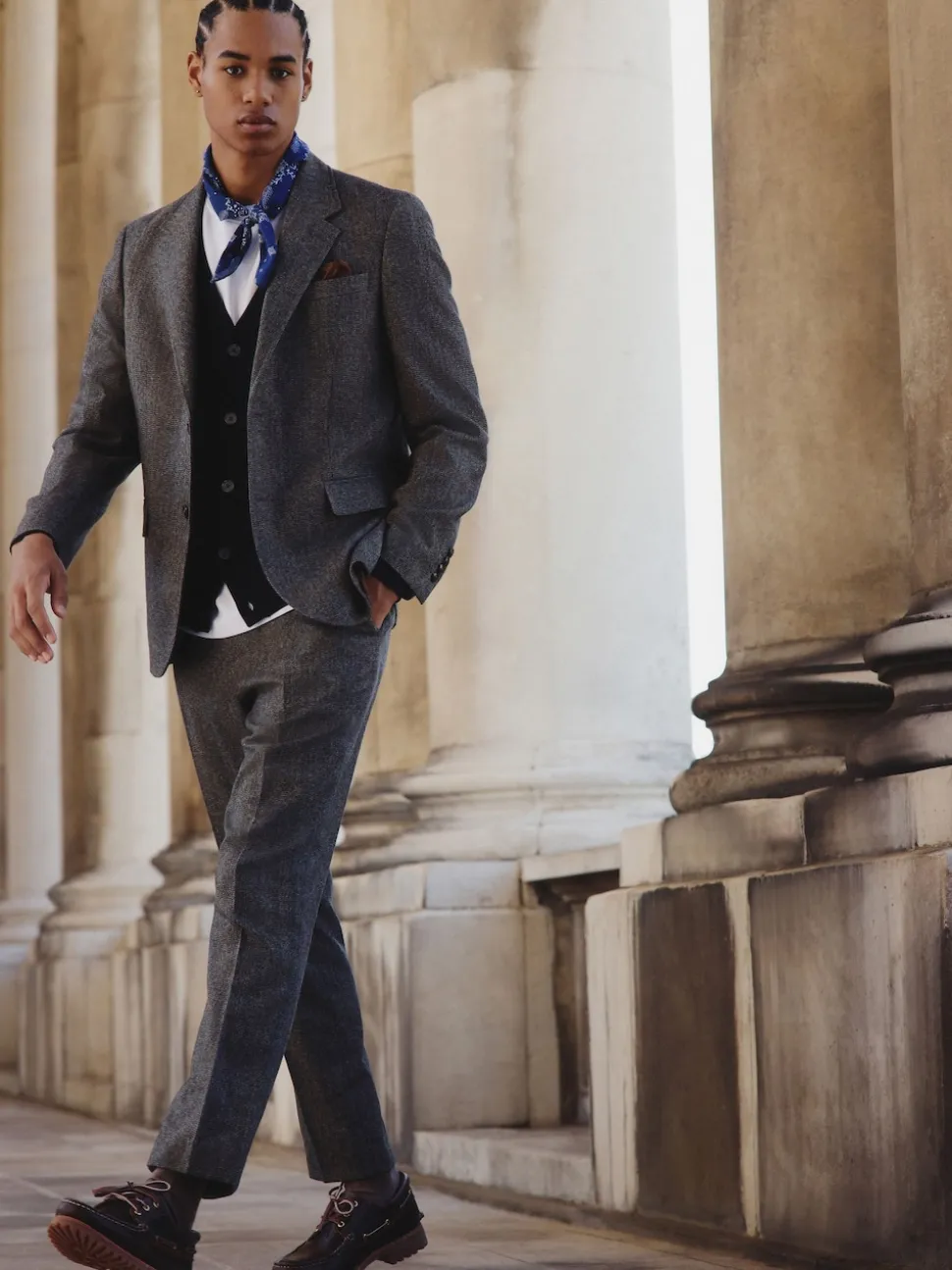 Grey Slim Fit Wool Blend Herringbone Stripe Suit Jacket