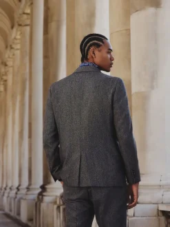 Grey Slim Fit Wool Blend Herringbone Stripe Suit Jacket