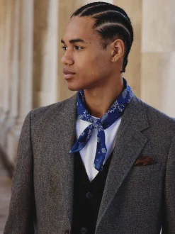Grey Slim Fit Wool Blend Herringbone Stripe Suit Jacket
