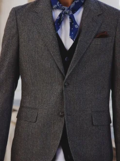 Grey Slim Fit Wool Blend Herringbone Stripe Suit Jacket