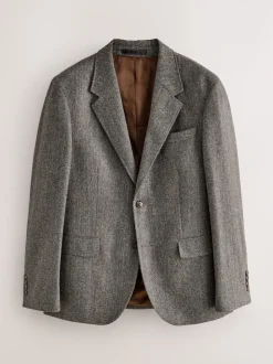 Grey Slim Fit Wool Blend Herringbone Stripe Suit Jacket