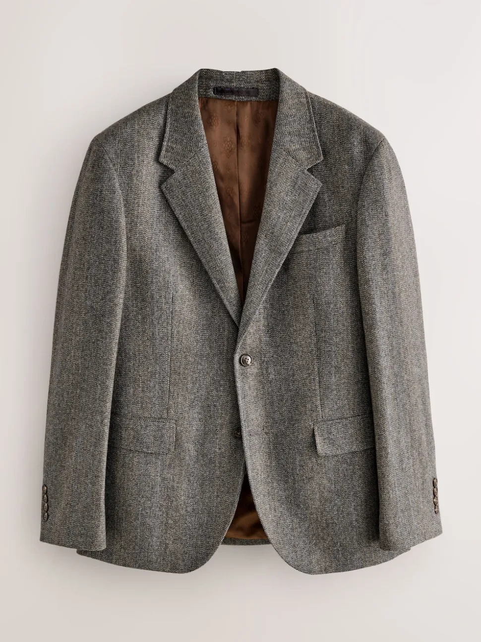 Grey Slim Fit Wool Blend Herringbone Stripe Suit Jacket