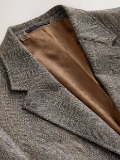Grey Slim Fit Wool Blend Herringbone Stripe Suit Jacket