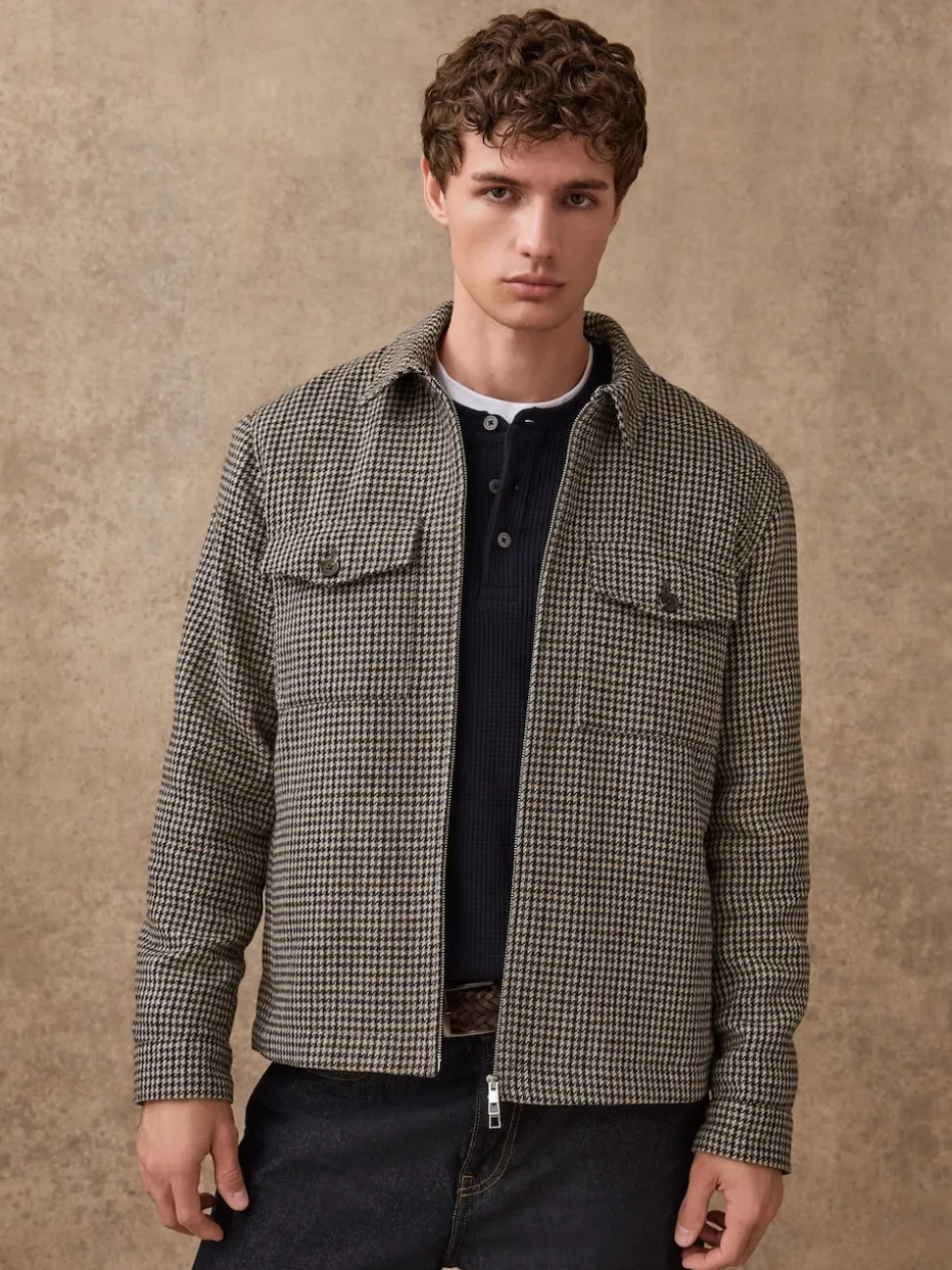 Grey Smart Dogtooth Twin Pocket Jacket