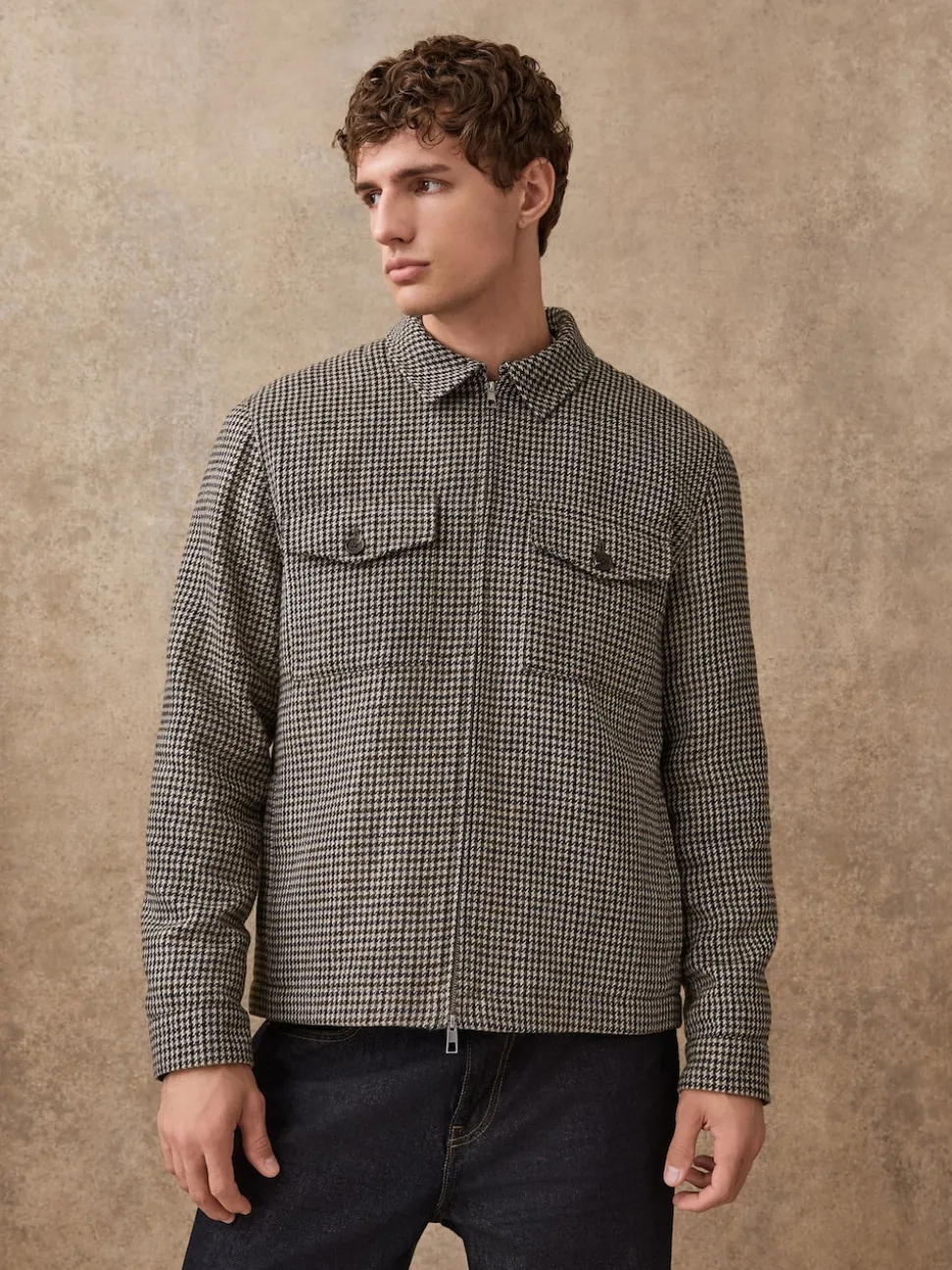 Grey Smart Dogtooth Twin Pocket Jacket