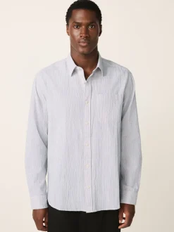 Grey Stripe Cotton Long Sleeve Shirt