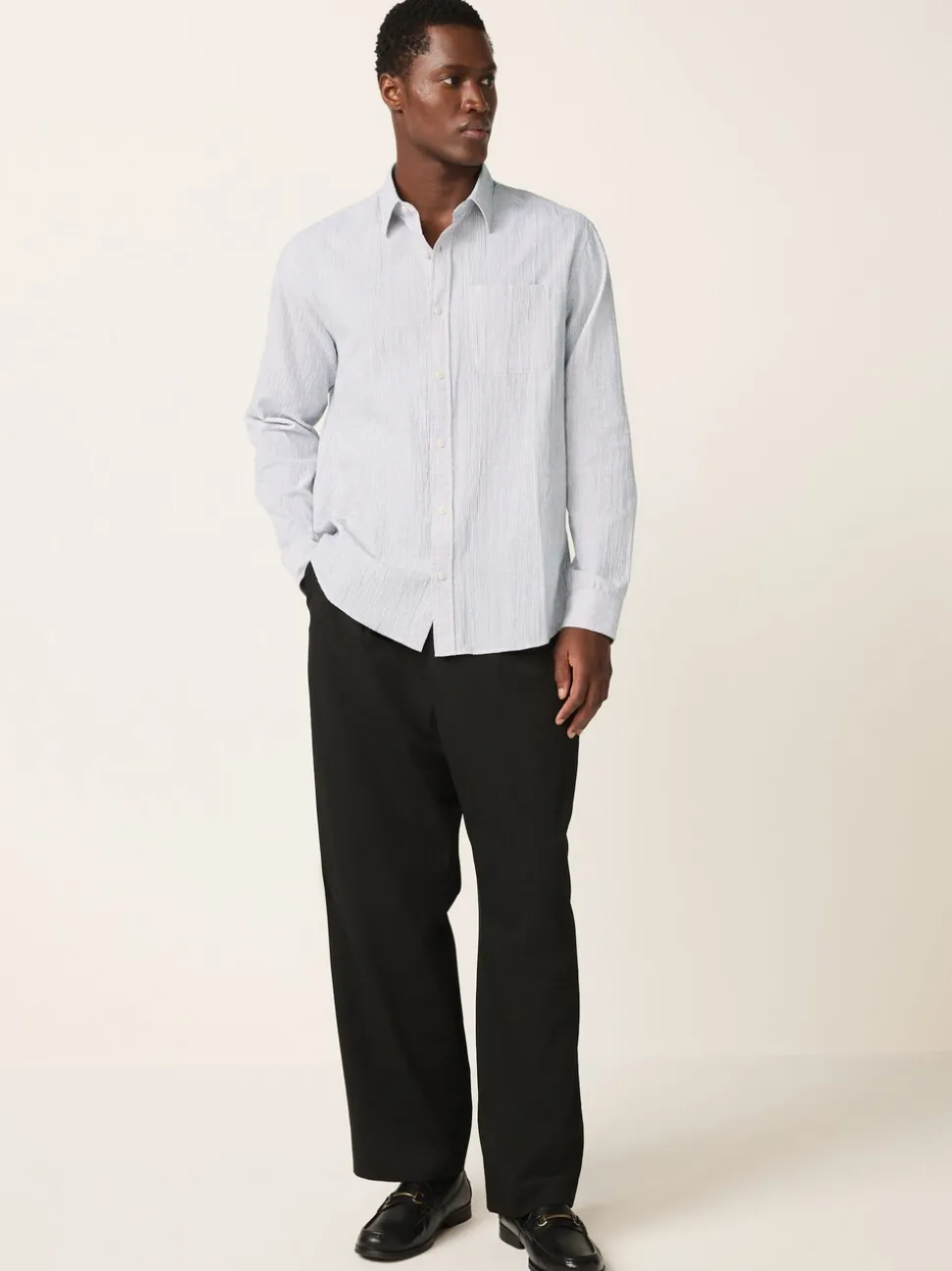 Grey Stripe Cotton Long Sleeve Shirt