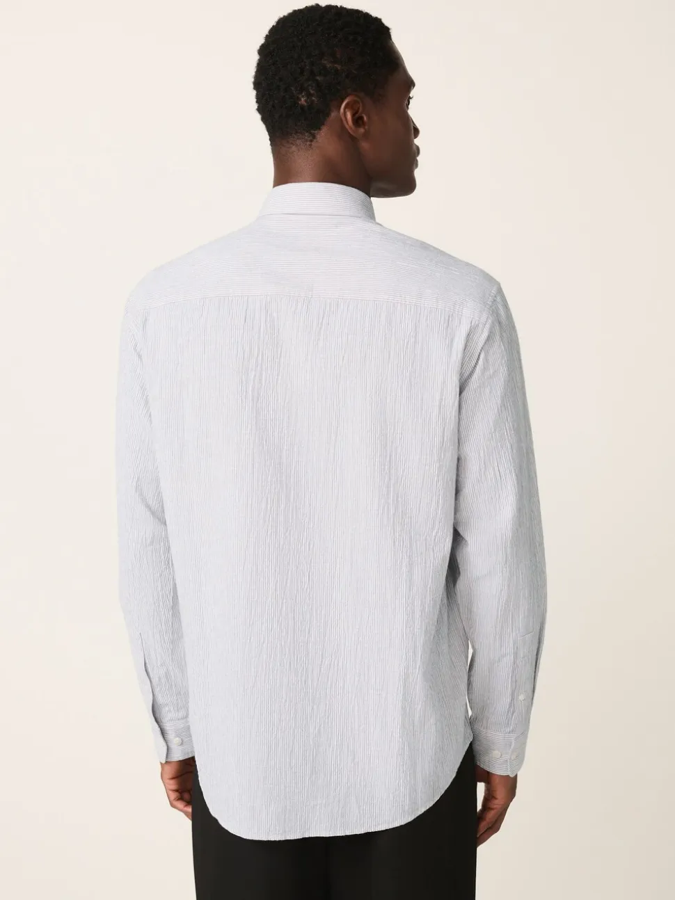 Grey Stripe Cotton Long Sleeve Shirt