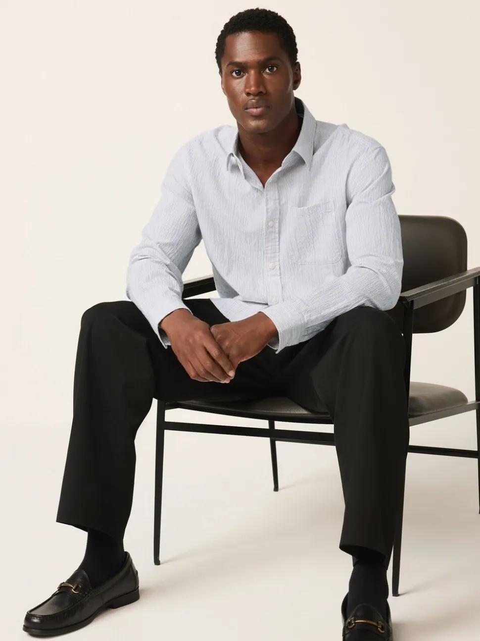 Grey Stripe Cotton Long Sleeve Shirt