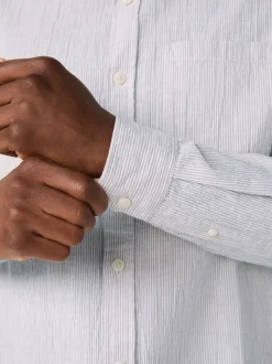 Grey Stripe Cotton Long Sleeve Shirt