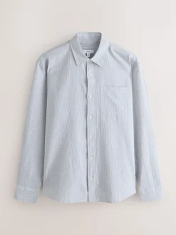 Grey Stripe Cotton Long Sleeve Shirt