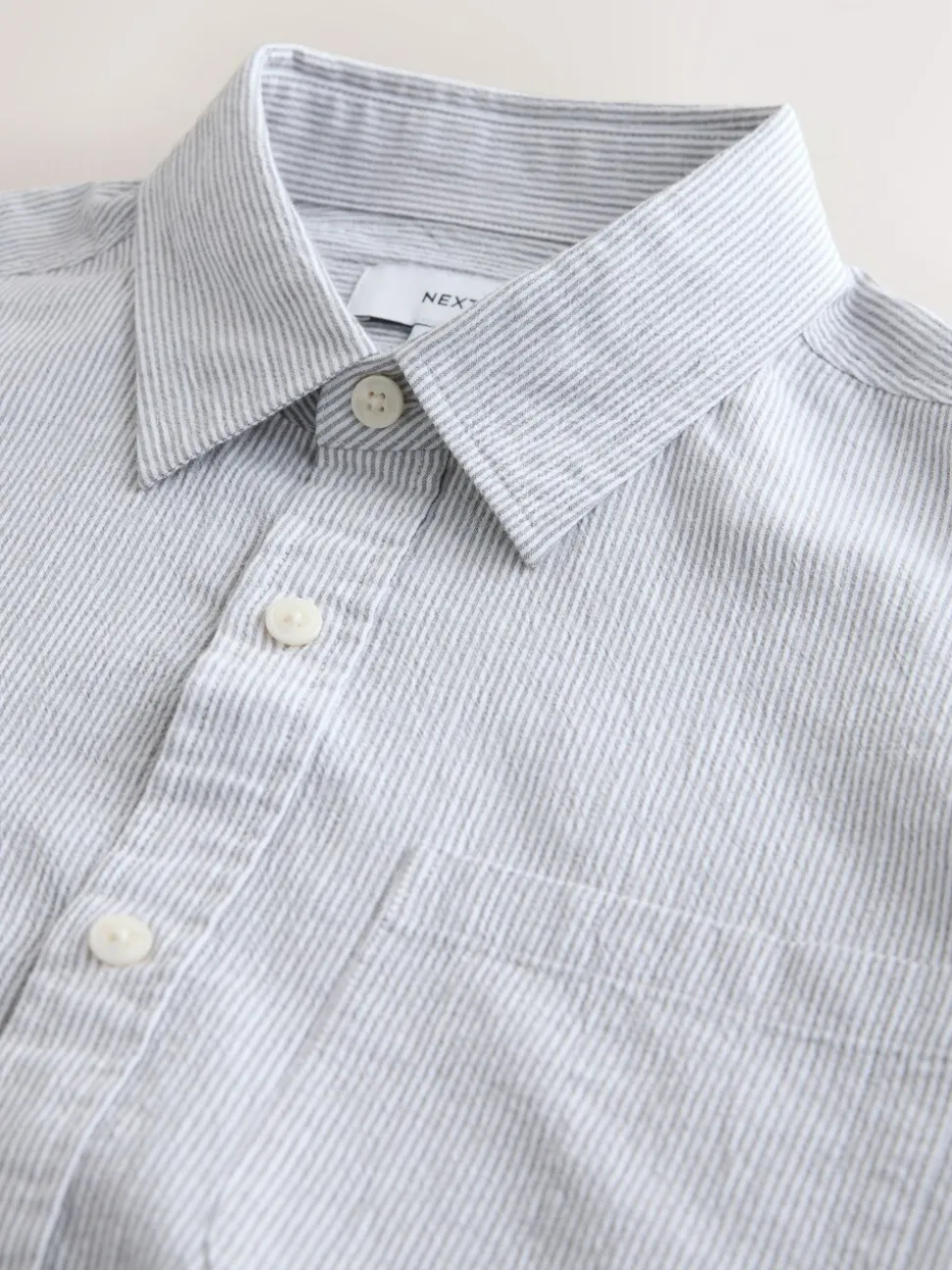 Grey Stripe Cotton Long Sleeve Shirt