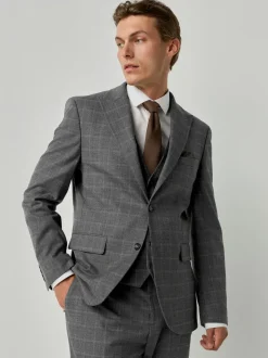 Grey Tailored Fit Check Flannel Suit Jacket