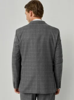 Grey Tailored Fit Check Flannel Suit Jacket