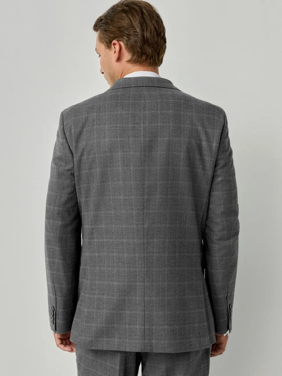 Grey Tailored Fit Check Flannel Suit Jacket