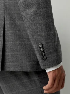 Grey Tailored Fit Check Flannel Suit Jacket