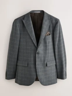 Grey Tailored Fit Check Flannel Suit Jacket