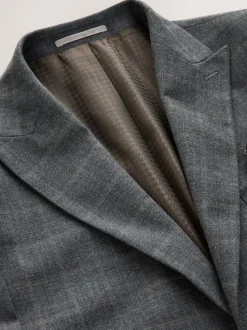 Grey Tailored Fit Check Flannel Suit Jacket