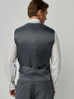 Grey Tailored Fit Check Flannel Suit Waistcoat