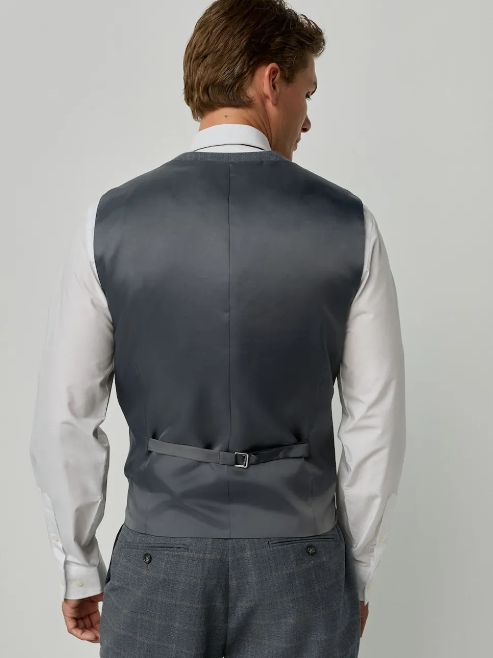 Grey Tailored Fit Check Flannel Suit Waistcoat