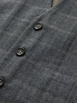 Grey Tailored Fit Check Flannel Suit Waistcoat