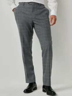 Grey Tailored Fit Check Flannel Suit Trousers