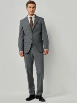 Grey Tailored Fit Check Flannel Suit Trousers