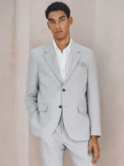 Grey Tailored Fit Linen Blend Texture Suit Jacket