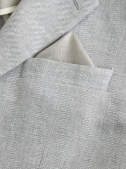 Grey Tailored Fit Linen Blend Texture Suit Jacket