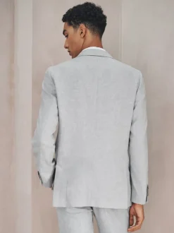 Grey Tailored Fit Linen Blend Texture Suit Jacket