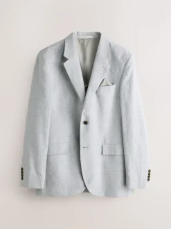 Grey Tailored Fit Linen Blend Texture Suit Jacket
