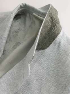 Grey Tailored Fit Linen Blend Texture Suit Jacket