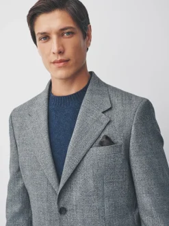 Grey Tailored Fit Merino Wool Blend Suit Jacket