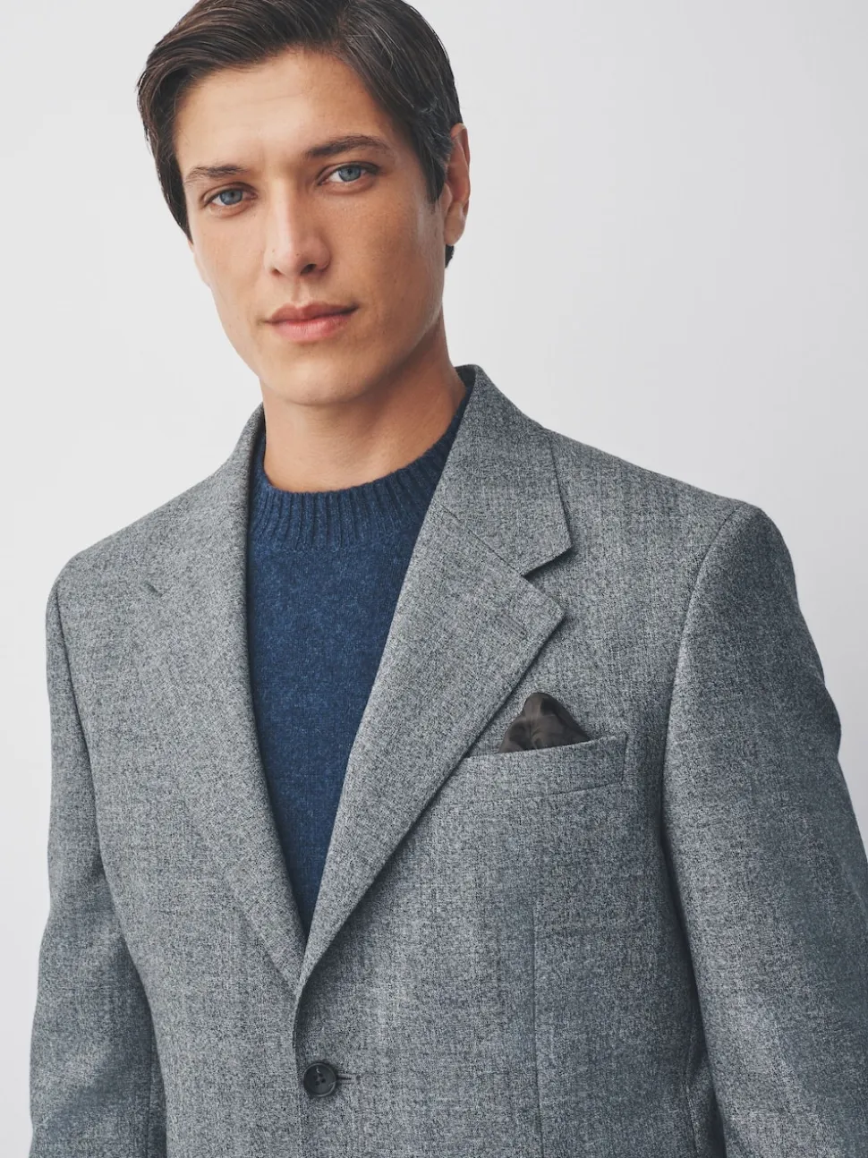 Grey Tailored Fit Merino Wool Blend Suit Jacket