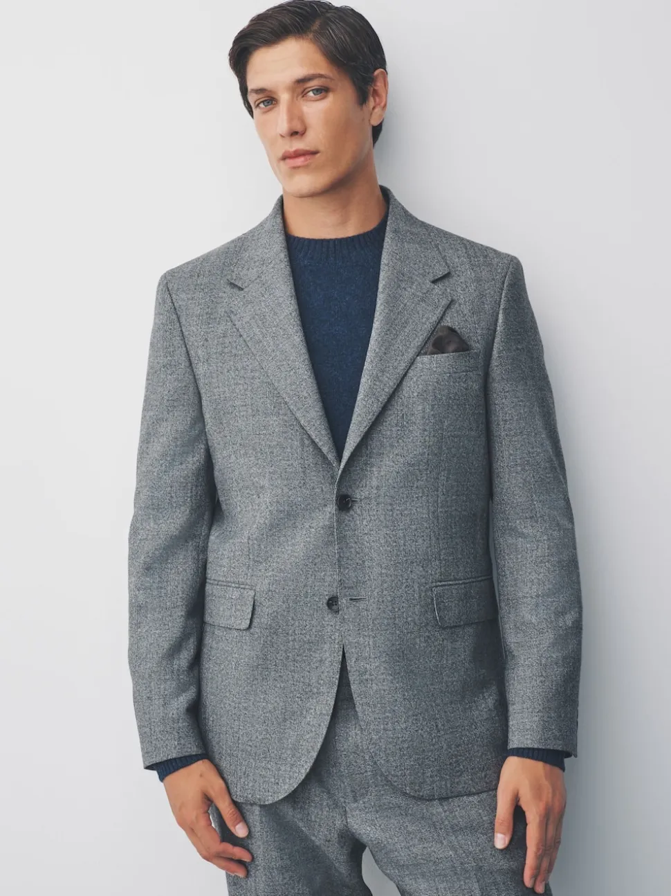 Grey Tailored Fit Merino Wool Blend Suit Jacket