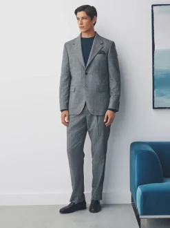 Grey Tailored Fit Merino Wool Blend Suit Jacket