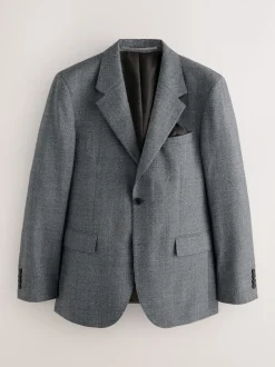 Grey Tailored Fit Merino Wool Blend Suit Jacket