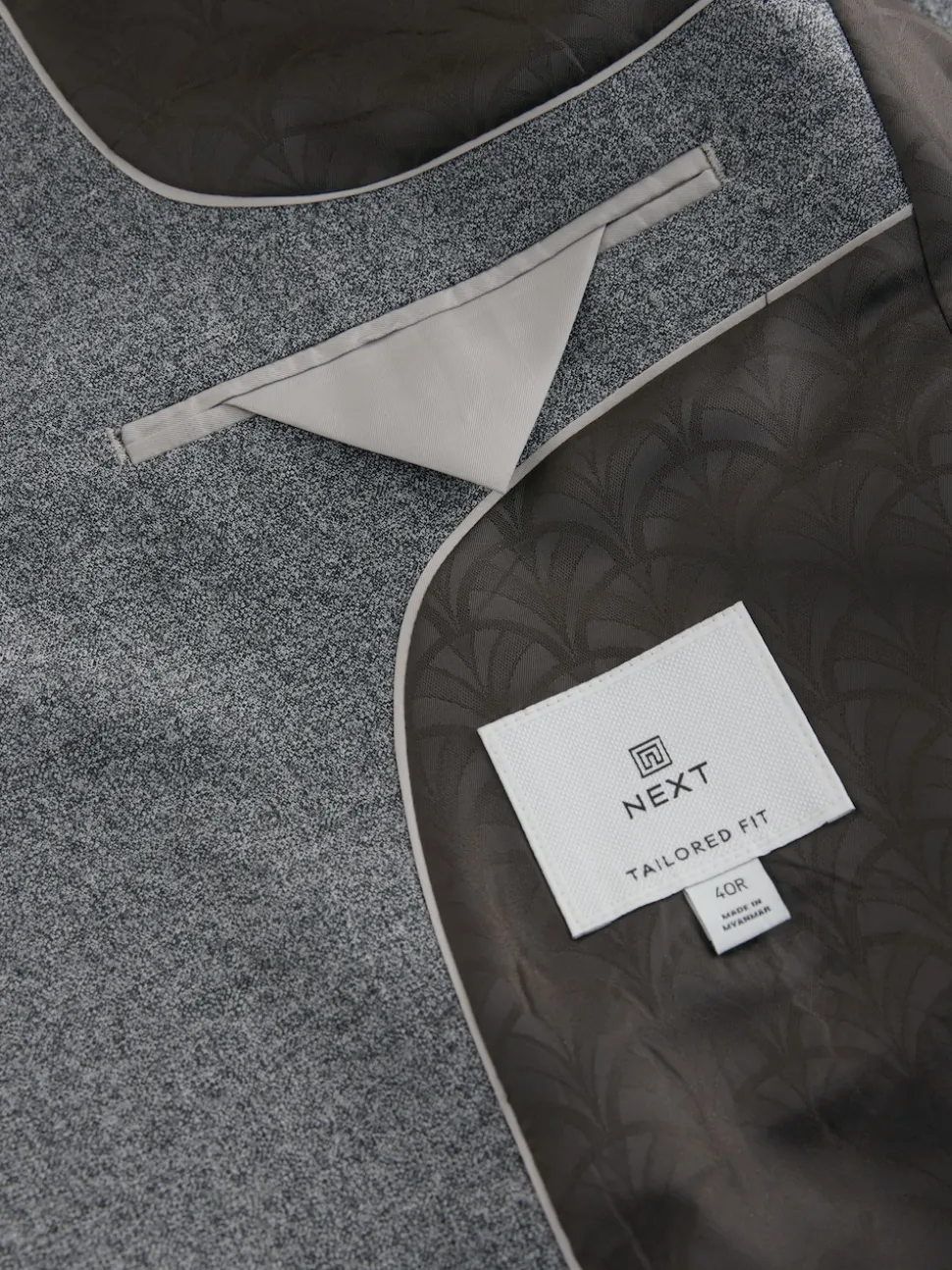 Grey Tailored Fit Merino Wool Blend Suit Jacket