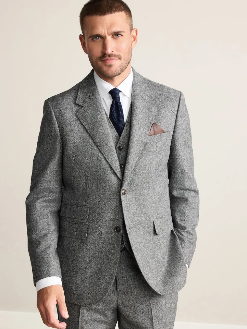 Grey Tailored Fit Signature Abraham Moon 100% British Wool Donegal Suit Jacket