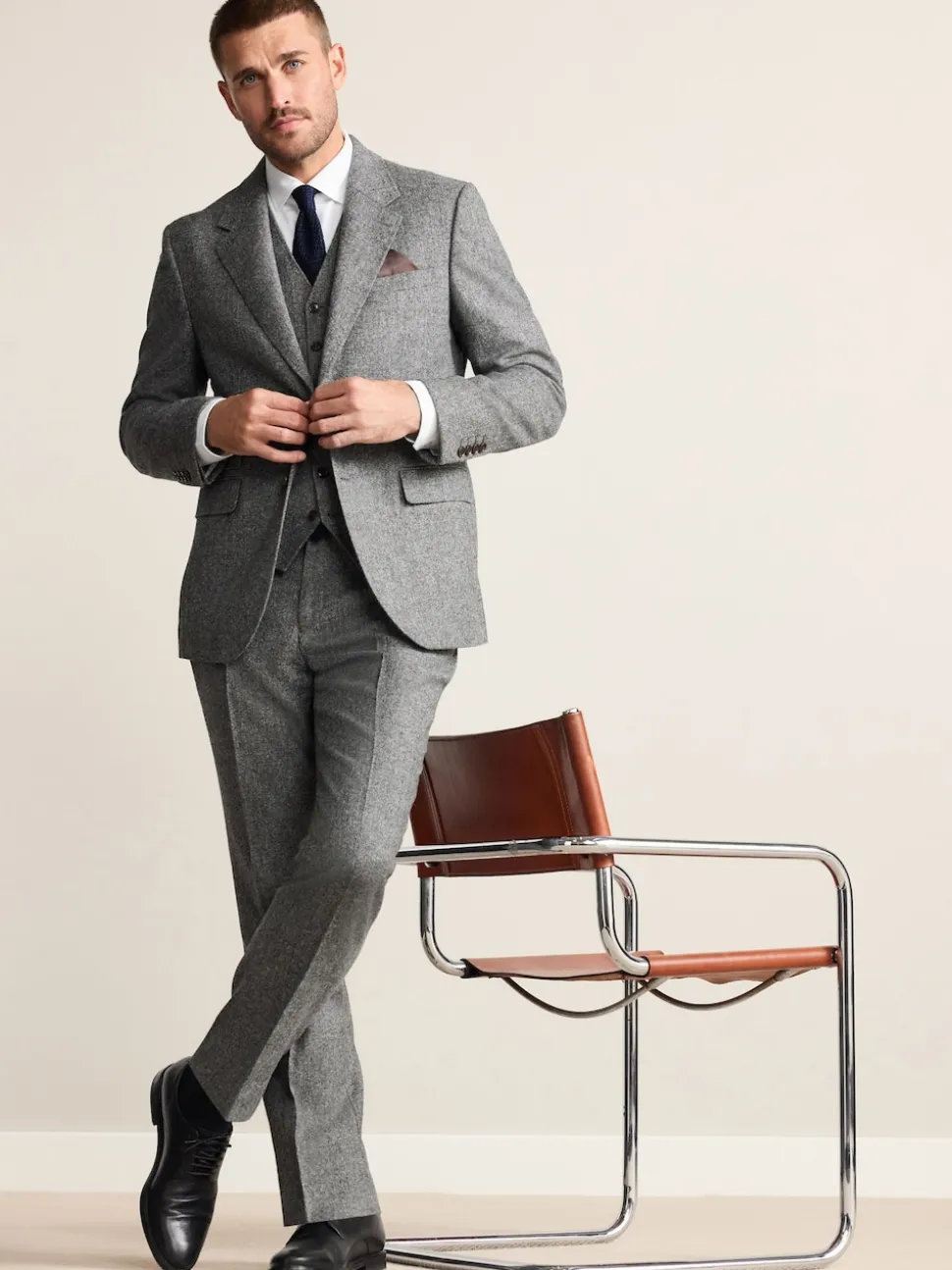 Grey Tailored Fit Signature Abraham Moon 100% British Wool Donegal Suit Jacket