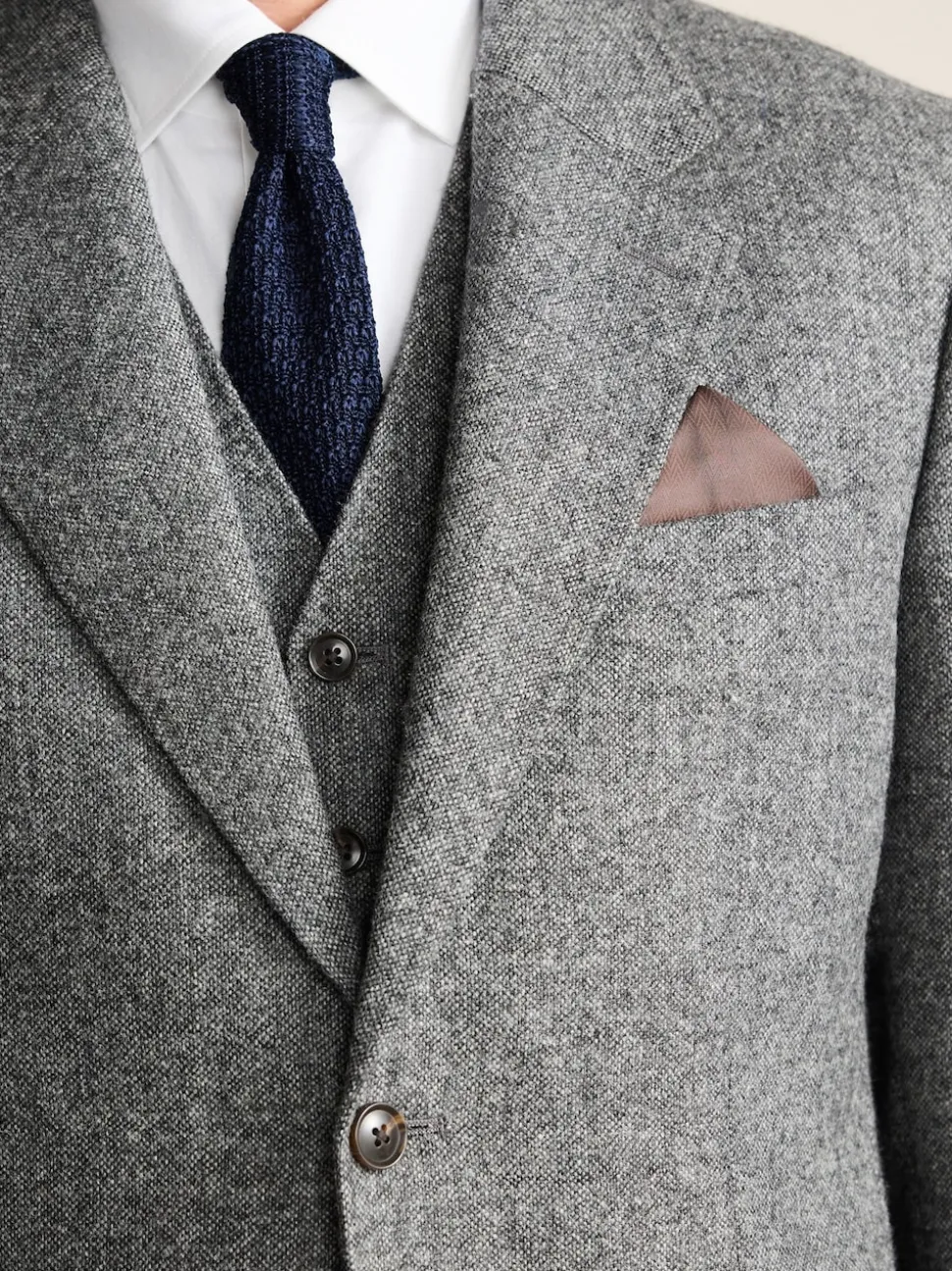 Grey Tailored Fit Signature Abraham Moon 100% British Wool Donegal Suit Jacket