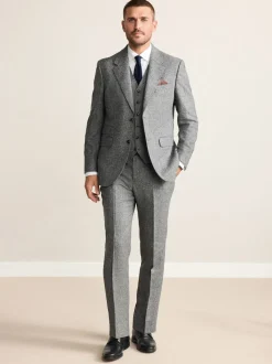Grey Tailored Fit Signature Abraham Moon 100% British Wool Donegal Suit Trousers