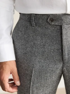 Grey Tailored Fit Signature Abraham Moon 100% British Wool Donegal Suit Trousers