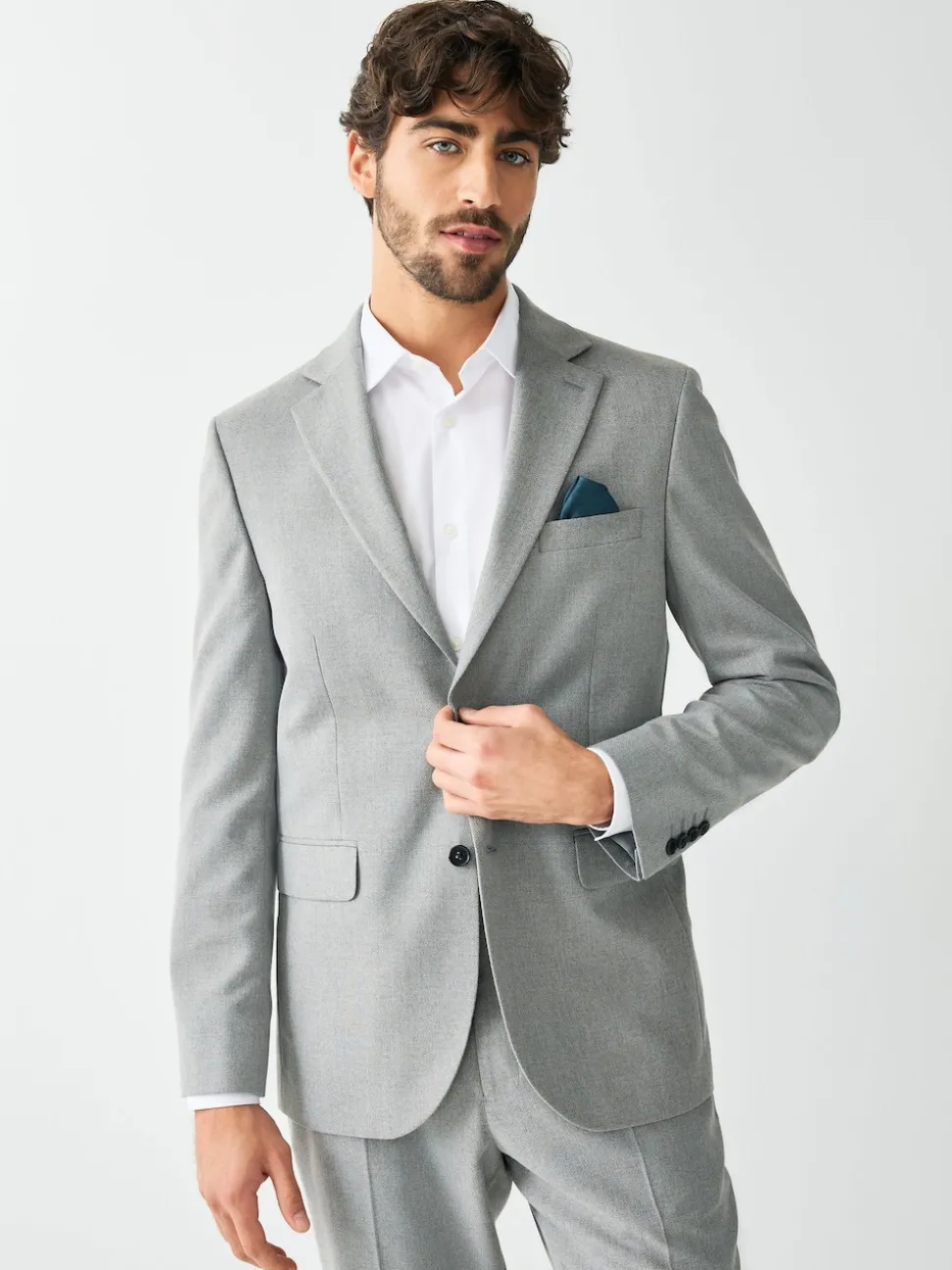 Grey Tailored Fit Textured Suit Jacket
