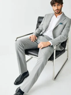 Grey Tailored Fit Textured Suit Jacket